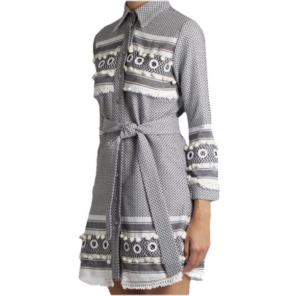 DoDo Bar Or Cotton Button Up Shirt Dress w Belt Black White Check Size Small New - Picture 1 of 13